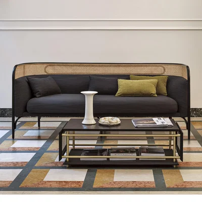 Made in Design Targa Straight sofa - / L 160 cm - Caning & fabric by Wiener GTV Design Grey/Black