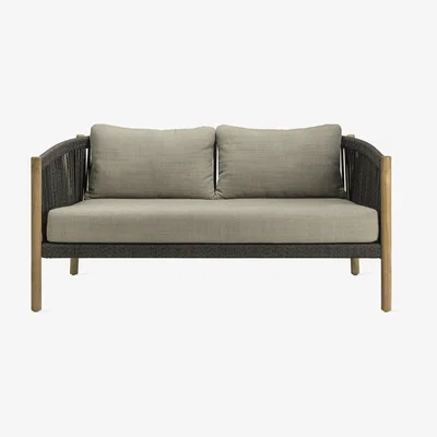 Made in Design Lento 2S n°1 Straight sofa - / L 160 cm - Hand-woven polypropylene cord by Vincent Sheppard Grey/Natural wood