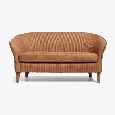 OKA OKA, Crosby 2-Seater Sofa - Hazelnut Brown, Sofas, Ash Wood/Leather