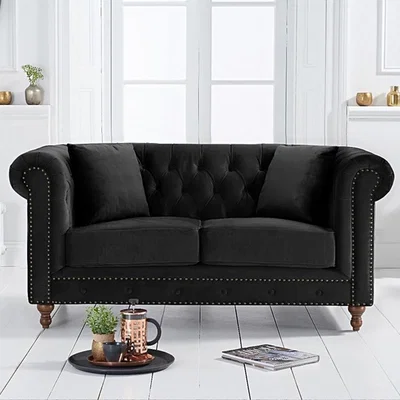 Oak&More Milano Chesterfield Black Velvet 2 Seater Sofa