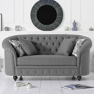 Oak&More Chloe Chesterfield Grey Linen Fabric Two-Seater Sofa