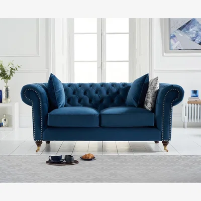Oak&More Kensington Chesterfield Blue Velvet 2 Seater Sofa