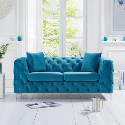 Oak&More Amara Teal Plush Velvet 2 Seater Sofa