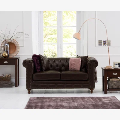 Oak&More Westminster Chesterfield Brown Leather 2 Seater Sofa