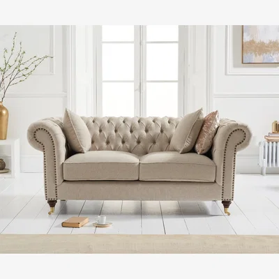 Oak&More Kensington Chesterfield Ivory Linen 2 Seater Sofa