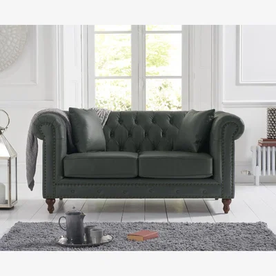 Oak&More Westminster Chesterfield Grey Leather 2 Seater Sofa
