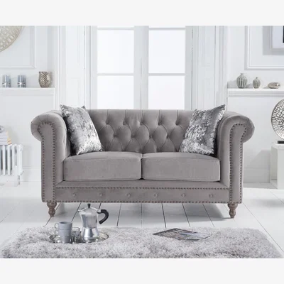 Oak&More Westminster Chesterfield Light Grey Velvet 2 Seater Sofa