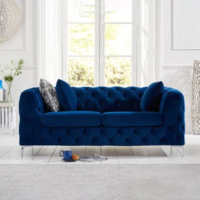 Oak&More Amara Blue Plush Velvet 2 Seater Sofa