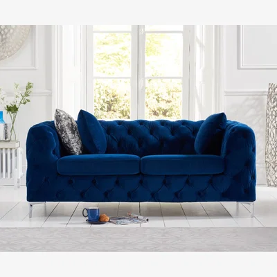 Oak&More Alara Blue Velvet 2 Seater Sofa