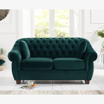 Oak&More Eva Chesterfield Green Velvet Two-Seater Sofa