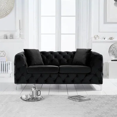 Oak&More Amara Black Velvet 2 Seater Sofa