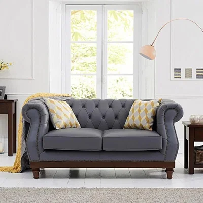 Oak&More Henbury Chesterfield Grey Leather 2 Seater Sofa