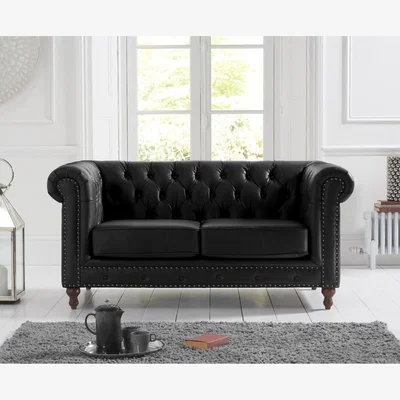 Oak&More Westminster Chesterfield Black Leather 2 Seater Sofa