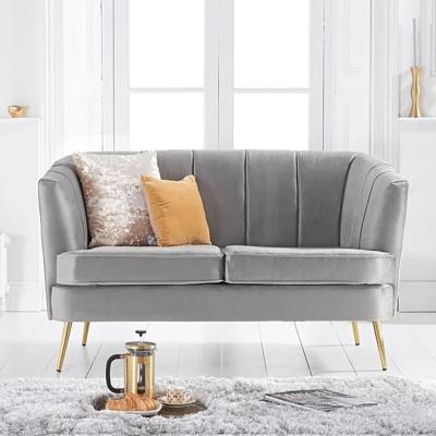 Oak&More Lucern Grey Velvet 2 Seater Sofa with Gold Legs