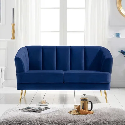 Oak&More Lulu 2 Seater Sofa in Blue Velvet with Gold Legs