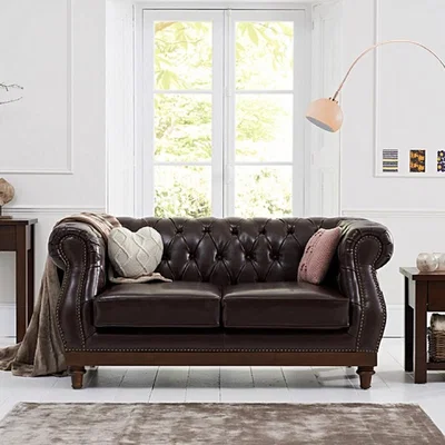 Oak&More Henbury Chesterfield Brown Leather 2 Seater Sofa