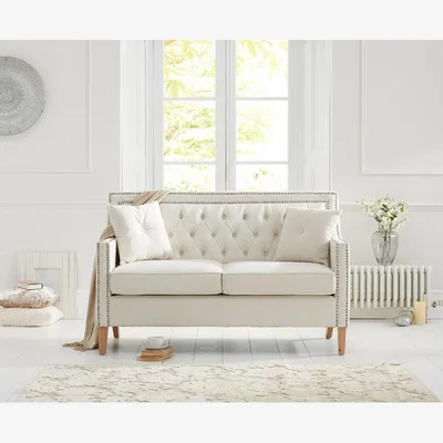 Oak&More Chartwell Chesterfield Ivory Linen 2 Seater Sofa