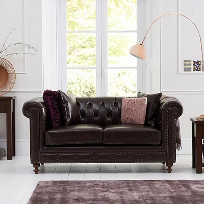 Oak&More Milano Chesterfield Brown Leather 2 Seater Sofa