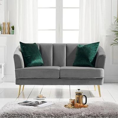 Oak&More Lulu 2 Seater Sofa in Grey Velvet with Gold Legs