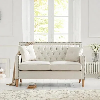 Oak&More Chatsworth Chesterfield Ivory Linen 2 Seater Sofa