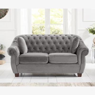Oak&More Eva Chesterfield Light Grey Velvet 2 Seater Sofa