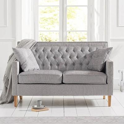 Oak&More Chatsworth Chesterfield Grey Plush Fabric 2 Seater Sofa