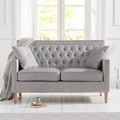 Oak&More Chatsworth Chesterfield Grey Plush Fabric 2 Seater Sofa