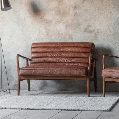 Olivia's Gallery Direct Datsun 2 Seater Sofa Vintage Brown Leather