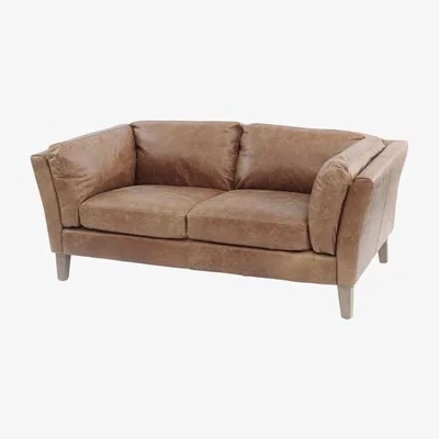 Olivia's Libra Botanical Leather Two Seater Sofa Tan