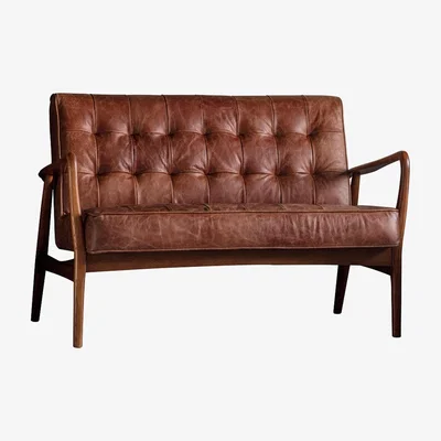 Perch and Parrow Brad Two-Seater Leather Sofa in Vintage Brown
