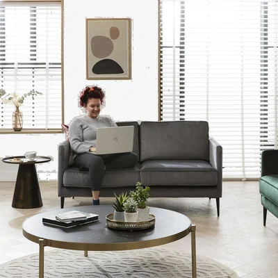 Quatropi Quatropi Velvet 2 Seater Small Sofa Grey 150cm - In Stock Quick Delivery