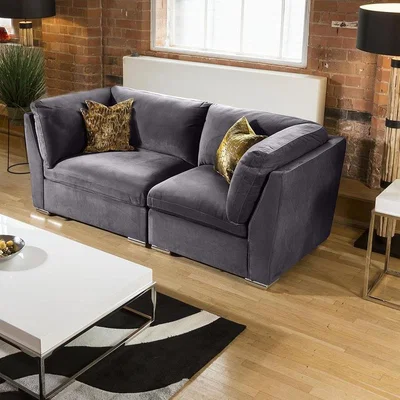 Quatropi Quatropi Modular 2 Seater Small Modern Sofa Set Dark Grey Fabric