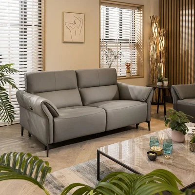 Quatropi Electric Modern Powered Recliner 2 Seater Leather Sofa - Grey 180cm