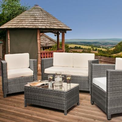 The Range 4 Piece Rattan Garden Furniture Set 2 Seater Sofa, Chairs - Grey