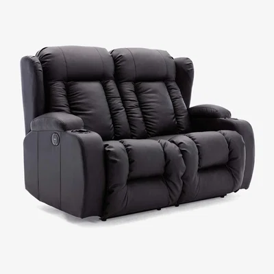 The Range Caesar Electric High Back Luxury Bond Grade Leather Recliner 2 Seater Sofa - Black