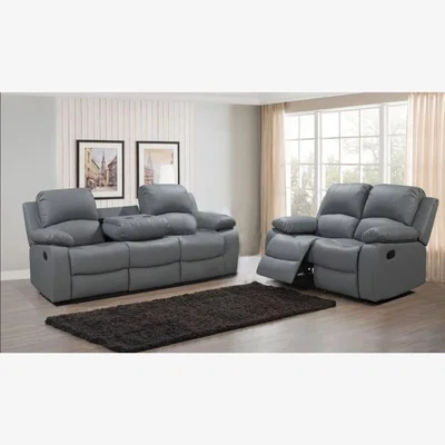 The Range Vexton Bonded Leather Recliner 32 Seater Sofa Set - Grey