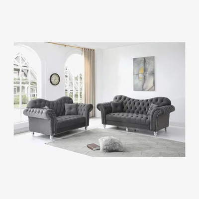 The Range Ellen Chesterfield 32 Seater Sofa Grey Plush - Grey