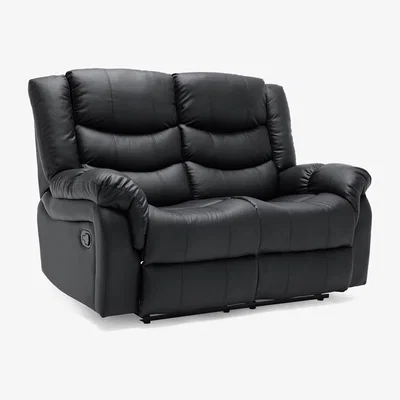 The Range Seattle Manual High Back Bonded Leather Recliner 2 Seater Sofa - Black