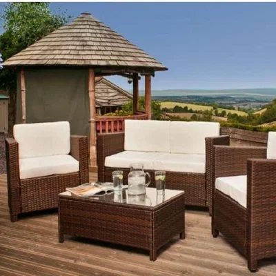 The Range 4 Piece Rattan Garden Furniture Set 2 Seater Sofa, Chairs With Cover - Brown