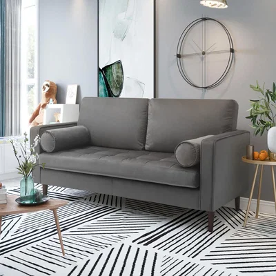 The Range Two-Seat Sofa with Bolster Pillows for Living Room - Grey