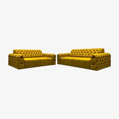 The Range Mivi Chesterfield 3 and 2 Seater Sofa Set - Mustard