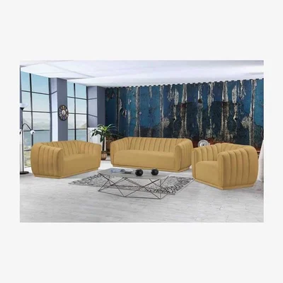 The Range Caleb Fluted Sofa Set in Velour Velvet Fabric 3 & 2 Seater Armchair Set - Gold