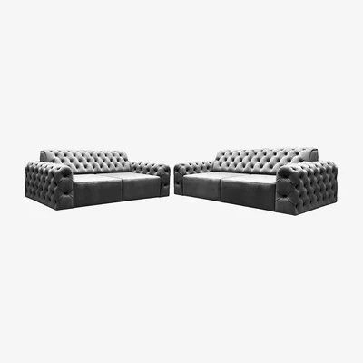 The Range Mivi Chesterfield 3 and 2 Seater Sofa Set - Steel grey