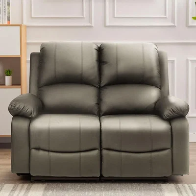 The Range Bonded Leather Reclining 2 Seater Sofa - Light Grey