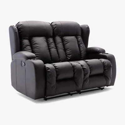 The Range Caesar Manual High Back Luxury Bond Grade Leather Recliner 2 Seater Sofa - Black