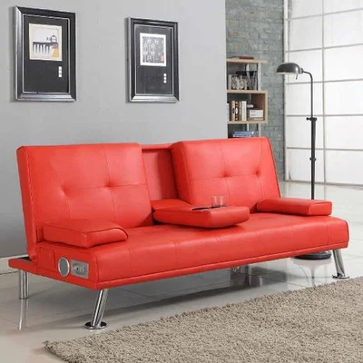 The Range Red Faux Leather Bluetooth Cinema Sofa Bed with Drink Cup Holder