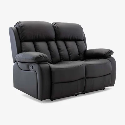 The Range Chester Manual High Back Luxury Bond Grade Leather Recliner 2 Seater Sofa  - Black