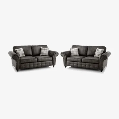 The Range Oakana Luxury Leather 3 & 2 Seater Sofa Set - Black