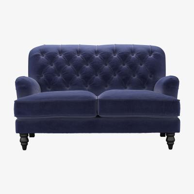Sofa.com Snowdrop Button Back 2 Seat Sofa (breaks down) in Prussian Blue Cotton Matt Velvet - sofa.com