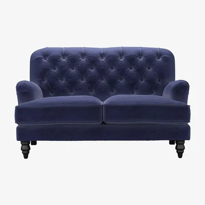 Sofa.com Snowdrop Button Back 2 Seat Sofa (breaks down) in Prussian Blue Cotton Matt Velvet - sofa.com